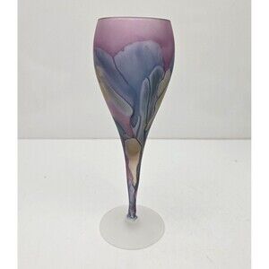Reuven Art Nouveau Satin Wine Glass Champagne Hand Painted Watercolor 7.75"
